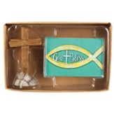 Cross Figurine With God Bless Fish Card