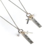 Scripture Bar Pendant, 1 Corinthians 13:13, Necklace with Cross and Pearl, Sterling Silver