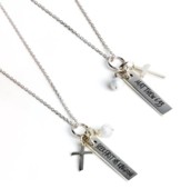 Scripture Bar Pendant, Matthew 6:33, Necklace with Cross and Pearl, Sterling Silver