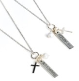 Scripture Bar Pendant, Hebrews 11:1, Necklace with Cross and Pearl, Sterling Silver