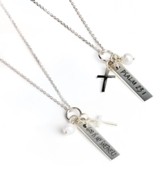 Scripture Bar Pendant, Psalm 23:1, Necklace with Cross and Pearl, Sterling Silver