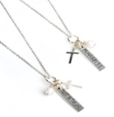 Scripture Bar Pendant, Proverbs 3:5, Necklace with Cross and Pearl, Sterling Silver