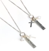 Scripture Bar Pendant, Proverbs 4:23, Necklace with Cross and Pearl, Sterling Silver