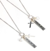 Scripture Bar Pendant, Psalm 46:5, Necklace with Cross and Pearl, Sterling Silver
