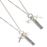 Scripture Bar Pendant, Isaiah 41:10, Necklace with Cross and Pearl, Sterling Silver