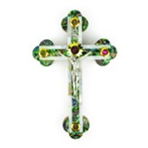 Mother Of Pearl Olive Wood Cross, With 5 Decorative Elements