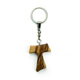 Tau Cross Olive Wood Keychain