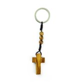 Cross And Beads Olive Wood Keychain