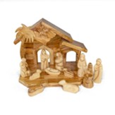 Olive Wood Nativity Set, Faceless Figurines, 12 pieces, Small