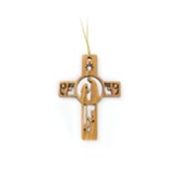 Nativity with Shepherd and Angels 2-D Olive Wood Cross Ornament