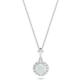 Round Pendant with White Opal & CZ Accents Necklace, Silver