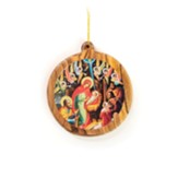Nativity with Shepherd and Angles Round Olive Wood Ornament