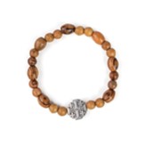 Stretch Bracelet with Olive Wood Beads & Jerusalem Cross