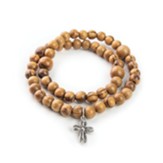 Twist Stretch Bracelet with Olive Wood Beads & Cross Dangle