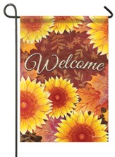 Welcome, Sunflowers, Leaves, Glitter Flag, Small