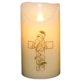 Flameless LED Candle, Ivory with Cross, 6 Inches