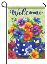 Welcome, Cup of Pansies, Flag, Small