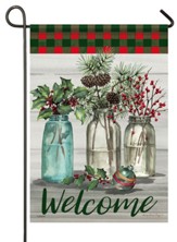 Welcome, Holly Berries & Pine, Small Flag