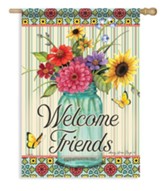 Welcome Friends (floral in jar), Large Flag