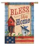 Bless This Home, Patriotic Patchwork, Flag, Large