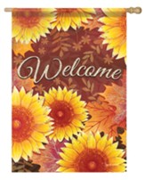 Welcome, Sunflowers, Leaves, Flag, Large