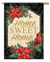 Home Sweet Home, Poinsettia, Cardinal, Flag, Large