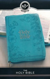KJV Large-Print Thinline Bible--soft leather-look, teal with zipper