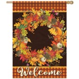 Welcome, Acorn & Leaves Wreath, Flag, Large