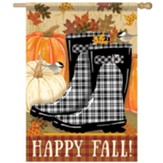 Happy Fall, Boots, Flag, Large