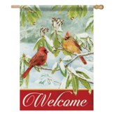 Welcome, Cardinals In Snow, Flag, Large