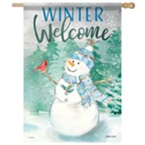 Winter Welcome, Watercolor Snowman, Flag, Large