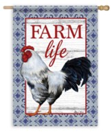 Farm Life, Blue Rooster, Flag, Large