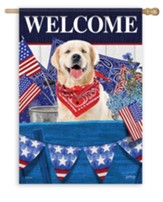 Welcome, Patriotic Dog, Flag, Large