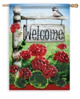 Welcome, Chickadee, Geraniums, Flag, Large