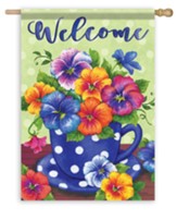 Welcome, Cup of Pansies, Flag, Large