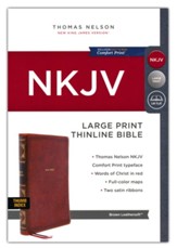 NKJV Large-Print Thinline Bible, Comfort Print--soft leather-look, brown (indexed)
