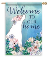 Welcome to Our Home, Floral Dog, Flag, Large