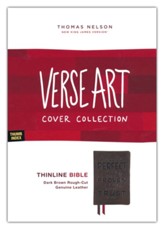 NKJV, Thinline Large Print Bible,  Verse Art Cover Collection, Genuine Leather, Brown, Thumb Indexed, Red Letter, Comfort Print