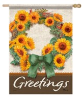 Greetings Sunflower Wreath, Large Flag