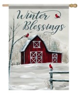 Winter Blessings Barn, Large Flag