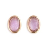 Round Amethyst Stone Earrings, Gold