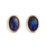 Round Lapis Stone Earrings, Gold