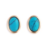 Round Turquoise Stone Earrings, Gold