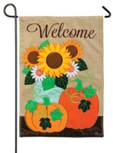 Welcome, Pumpkin Floral, Flag, Small