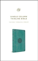 ESV Single-Column Thinline Bible--soft leather-look, turquoise with emblem design