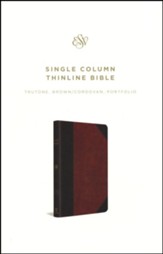 ESV Single-Column Thinline Bible--soft leather-look, brown/cordovan with portfolio design