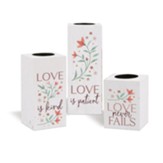 Love Is Patient. Love Is Kind. Love Never Fails 3-Piece Candle Holder Set