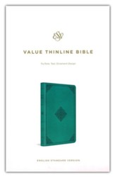 ESV Value Thinline Bible--soft  leather-look, teal with ornament design