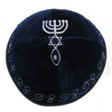 Velvet Kippah: Messianic Sign, Navy Blue