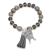 Guardian Angel Beaded Bracelet with Tassel and Wings Charm, Gray